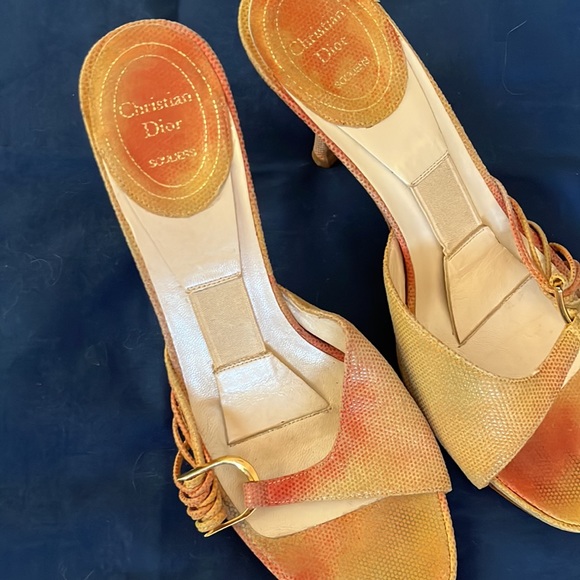 Gorgeous, Classic , Authentic Christian Dior Suede and Gold Kitten Mule Pumps - Picture 7 of 12